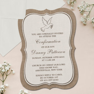 Rustic Burlap Dove Holy Communion Or Confirmation Invitation