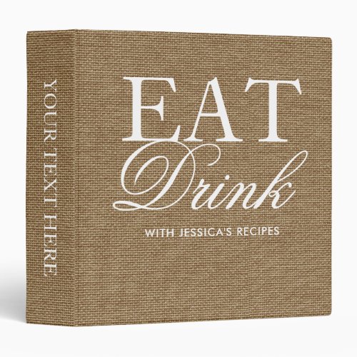 Rustic Burlap Eat Drink Kitchen Recipe Cookbook 3 Ring Binder