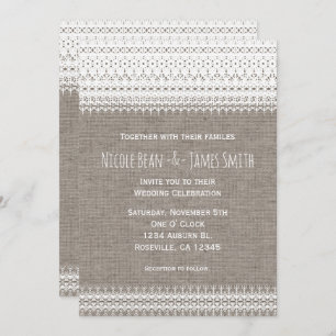 Rustic Burlap & Elegant Lace Wedding Invitations