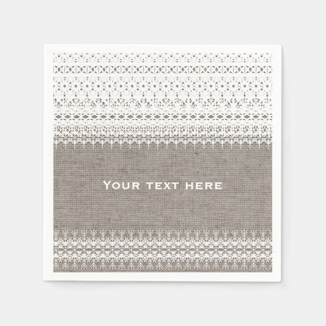 Rustic Burlap & Elegant Lace Wedding Napkins (Front)