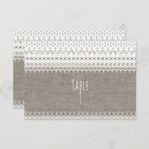 Rustic Burlap  Elegant Lace Wedding Table Number