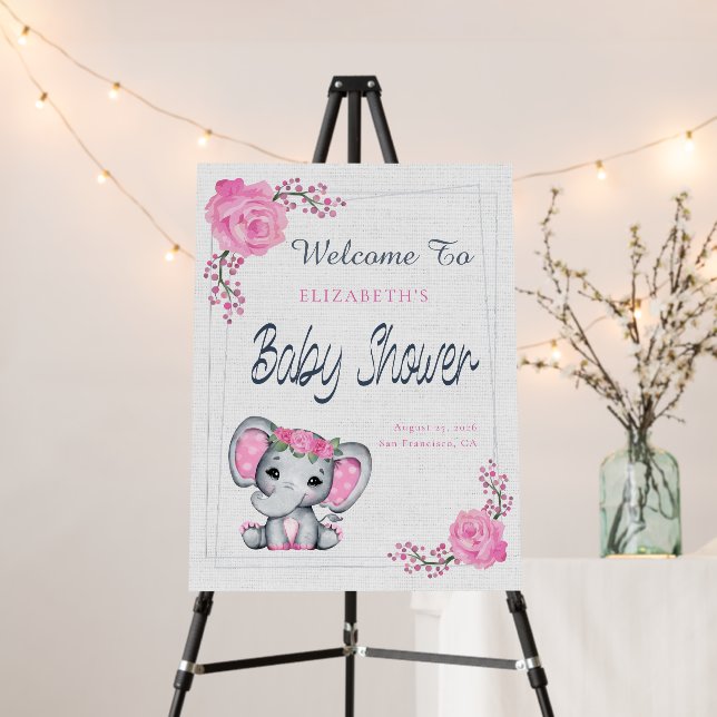 Rustic burlap elephant  baby shower Welcome Sign (In Situ (Stand))