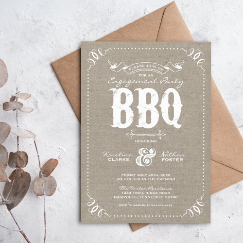 Rustic Burlap Engagement Party BBQ Invitation