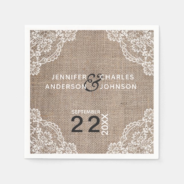 Rustic Burlap Fabric Lace | Napkins (Front)