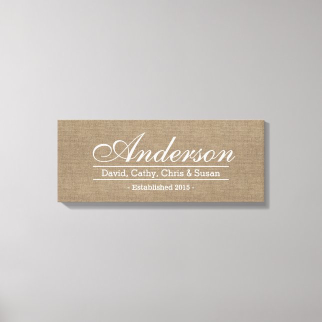 Rustic Burlap Family Established Family Name Sign (Front)