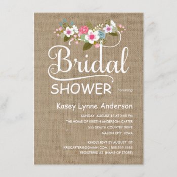 Rustic Burlap Floral Bridal Shower Invitation by weddingtrendy at Zazzle