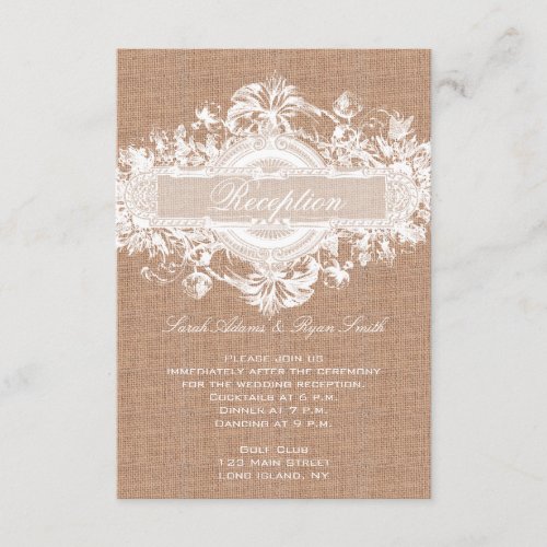 RUSTIC BURLAP FLORAL WEDDING RECEPTION CARDS