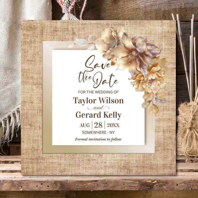Rustic Burlap Floral Wedding Save the Date (Creator Uploaded)