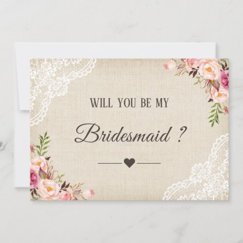 Rustic Burlap Floral Will You Be My Bridesmaid Invitation