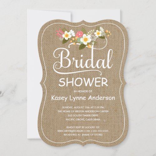 Rustic Burlap Floral Wreath Bridal Shower Invitation