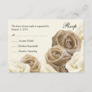 Rustic Burlap Flowers Roses Wedding RSVP Card