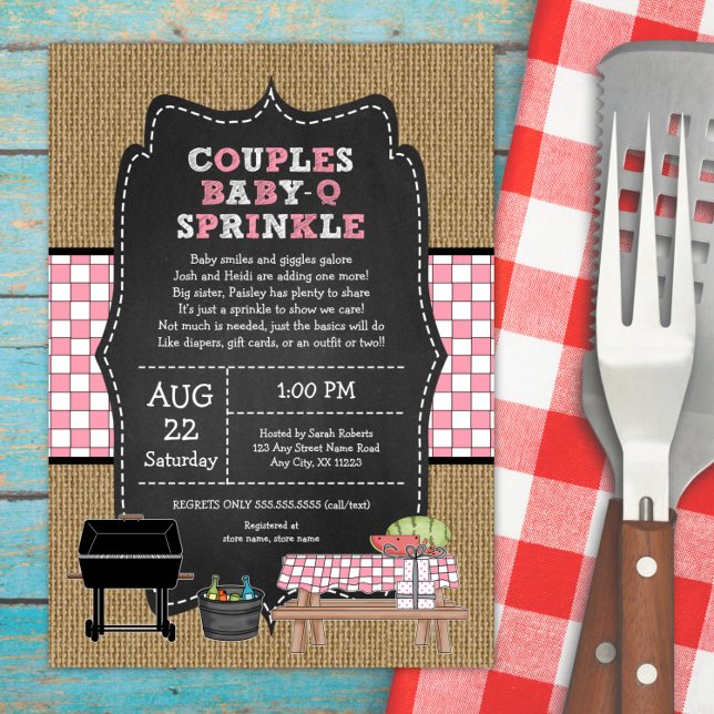 Rustic Burlap Girl Couples Baby Q Sprinkle Shower  Invitation