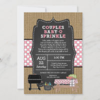 Rustic Burlap Girl Couples Baby Q Sprinkle Shower  Invitation