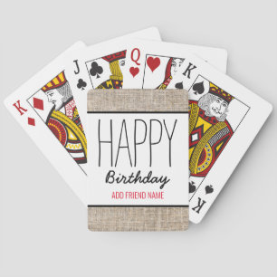 Rustic Burlap Happy Birthday Personalized Poker Cards