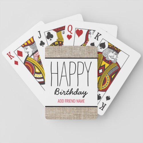 Rustic Burlap Happy Birthday Personalized Poker Cards