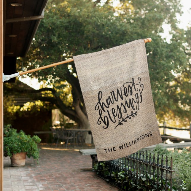 Rustic Burlap Harvest Blessings Family Name  House Flag (In SItu)