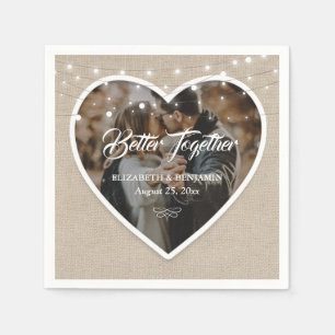 Rustic Burlap Heart String Lights Wedding Photo Napkins