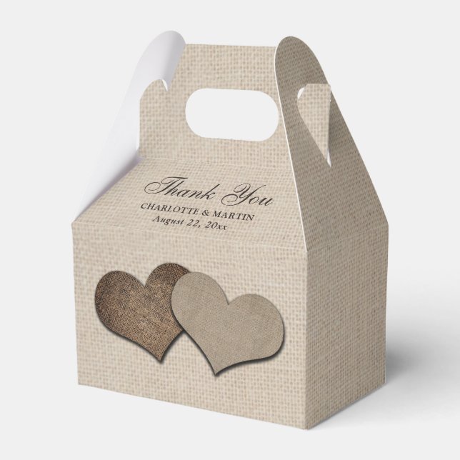 Rustic Burlap Heart Wedding Thank You Favor Boxes (Front Side)
