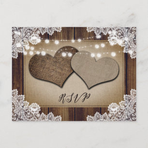 Rustic Burlap Hearts RSVP Postcard Meal Choice