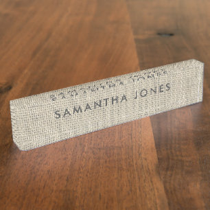 Rustic Burlap Hessian Classic Personalized Desk Name Plate
