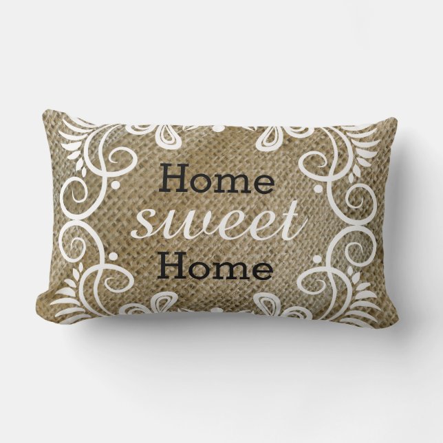 Rustic Burlap Home Sweet Home Lumbar Pillow (Front)