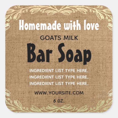 Rustic Burlap Homemade with Love Soap Label