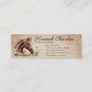 rustic burlap, horse with wildflower equestrian mini business card