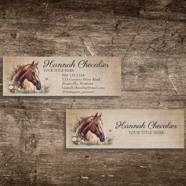 rustic burlap, horse with wildflower equestrian mini business card (Creator Uploaded)