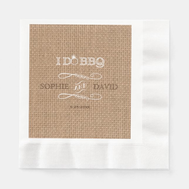Rustic Burlap I DO BBQ Engagement Party Paper Napkins (Front)