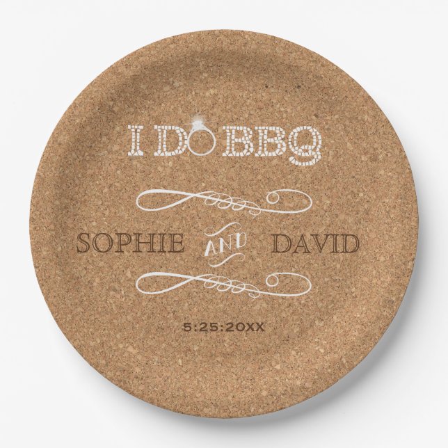 Rustic Burlap I DO BBQ Engagement Party Paper Plates (Front)