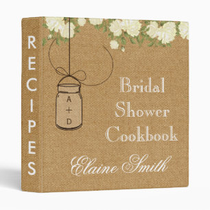Rustic Burlap Ivory Roses Mason Jar Recipe Folder