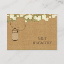 rustic burlap ivory roses mason jars gift registry enclosure card