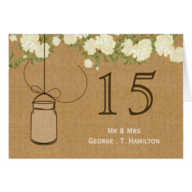rustic burlap ivory roses table numbers (Front Horizontal)