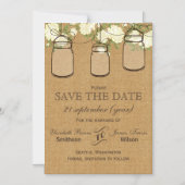 Rustic burlap ivory rosesmason jars save the date magnetic invitation (Front)