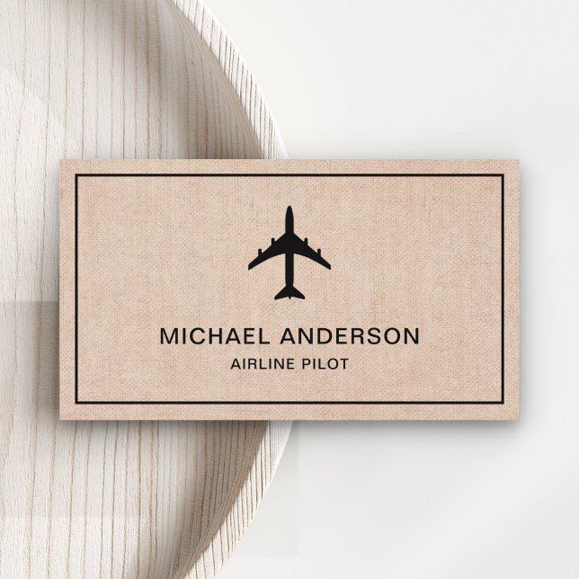 Rustic Burlap Jet Aircraft Airplane Airline Pilot Business Card (Creator Uploaded)