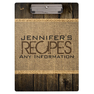 Rustic Burlap Kitchen Cooking Vintage Wood Clipboard