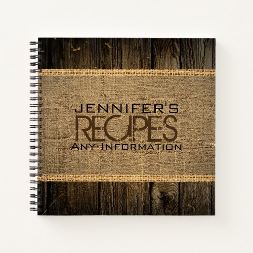 Rustic Burlap Kitchen Cooking Vintage Wood Notebook