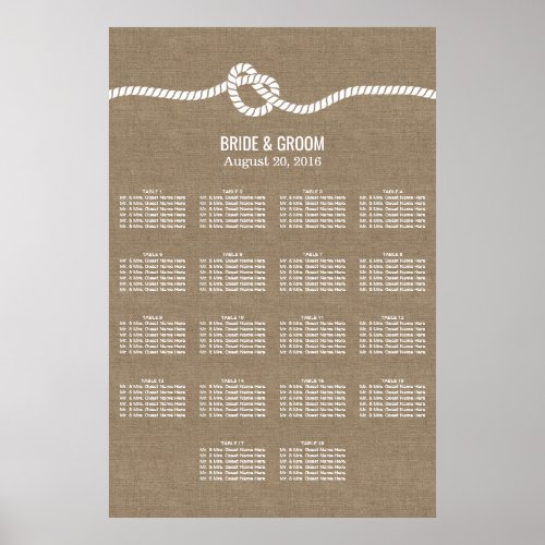 Rustic Burlap Knot 18 Tables Wedding Seating Chart