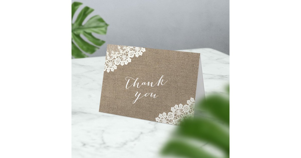 Rustic Burlap & Lace Baby Shower Thank You Card | Zazzle