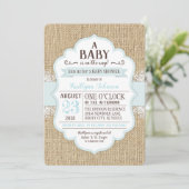 Rustic Burlap Lace Blue Baby Shower Invitation (Standing Front)