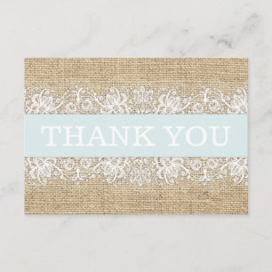 Rustic Burlap Lace Blue Boy Modern Thank You Card