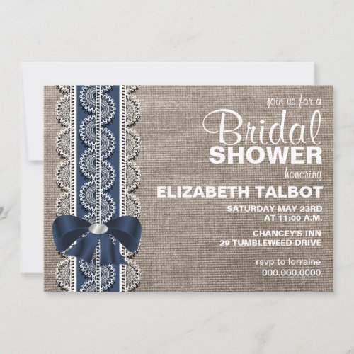 Rustic Burlap, Lace &amp; Bow Bridal Shower Invitation