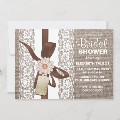Rustic Burlap &amp; Lace Bridal Shower Invitation