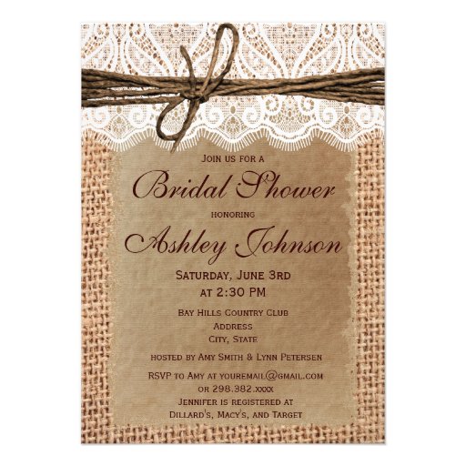 Rustic Burlap Bridal Shower Invitations 1