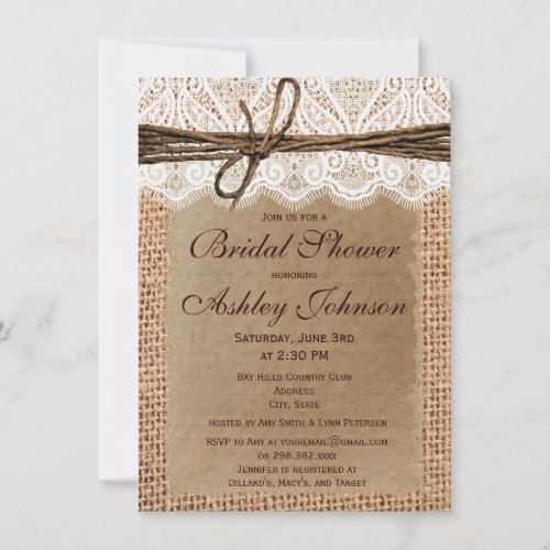 Rustic Burlap Lace Bridal Shower Invitations