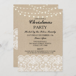 Rustic Burlap Lace Christmas Dinner Day Party Invitation