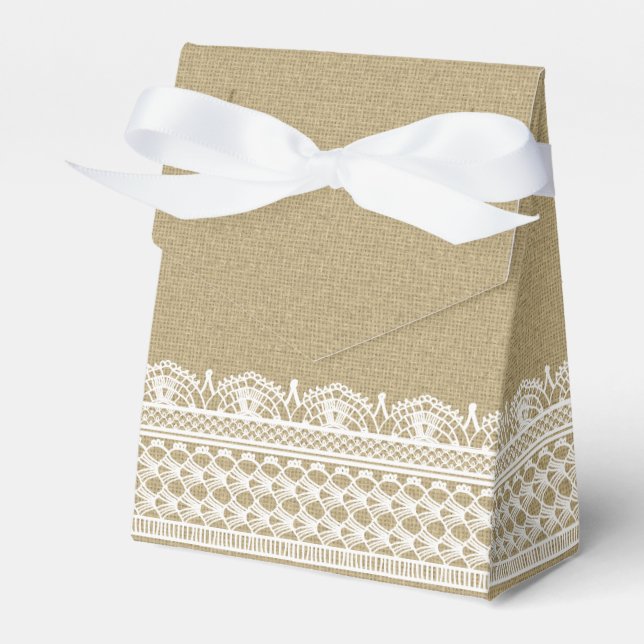 Rustic Burlap Lace Country Wedding Favor Boxes (Front Side)