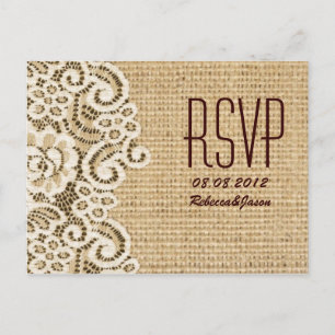 rustic burlap lace country wedding RSVP Invitation Postcard