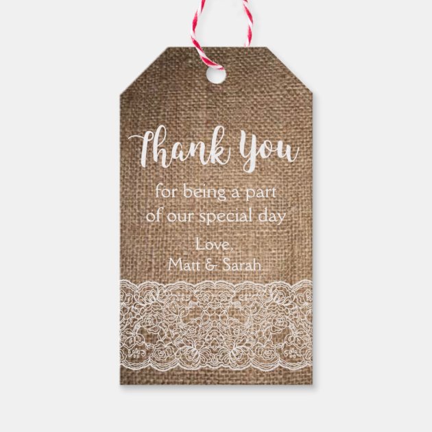 Rustic, Burlap & Lace Favor Tag- Wedding Thank You Gift Tags