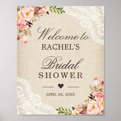 Rustic Burlap Lace Floral Bridal Shower Sign